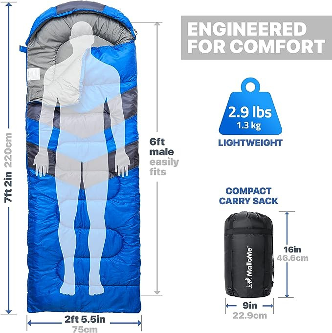 MalloMe Sleeping Bags for Adults Cold Weather & Warm - Backpacking Camping Sleeping Bag for Kids 10-12, Girls, Boys - Lightweight Compact Camping Gear Must Haves Hiking Essentials Sleep Accessories